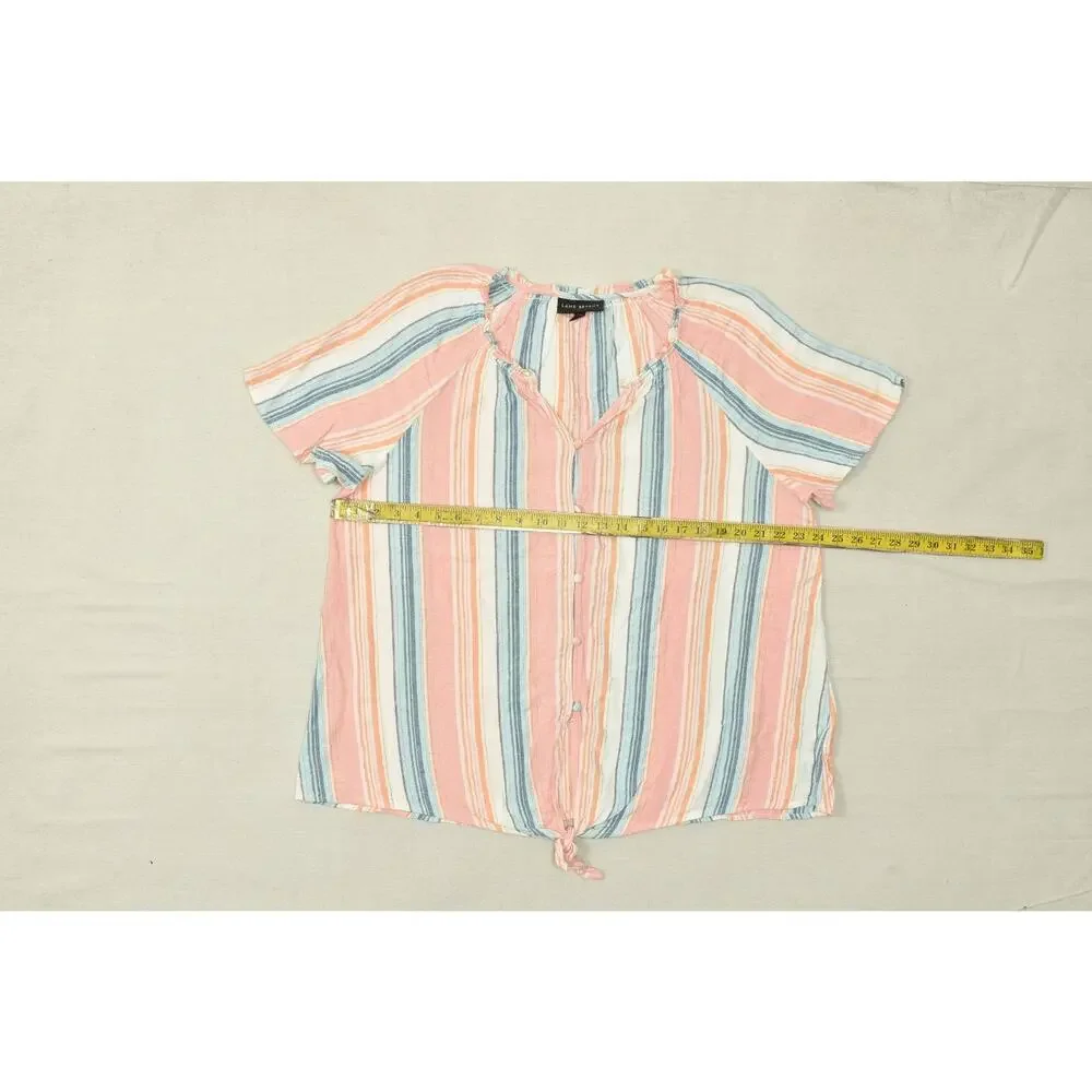 Lane Bryant Women's Size 16 Multi-Color Vertical Stripe Linen Blend Button Front